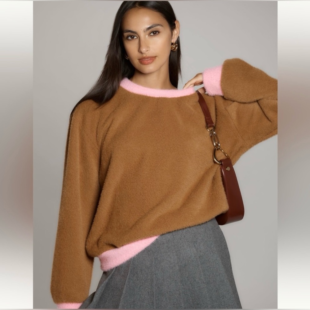Anthropologie Maeve pink and brown ringer sweatshirt sweater size Small